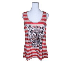 Y2K Red Ranch Cross Design Flowy Tank Top Womens Size XXL Red White